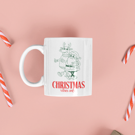 Christmas Vibes Only Mug - Perfect Christmas Gift -  Cute Christmas Rudolph Mug - Ceramic Mug 11oz